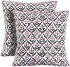 Ridhi Block Print Pink and White Pillow Cover 20" x 20" (Pack of 2) Decorative Couch Pillows for Living Room, Chic Boho Cute Outdoor Pillows Covers Gifts for Spring, Easter and Valentine by Ridhi