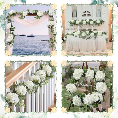6ft White Hydrangeas Artificial Floral Garland Decoration for Mantle - Image 4