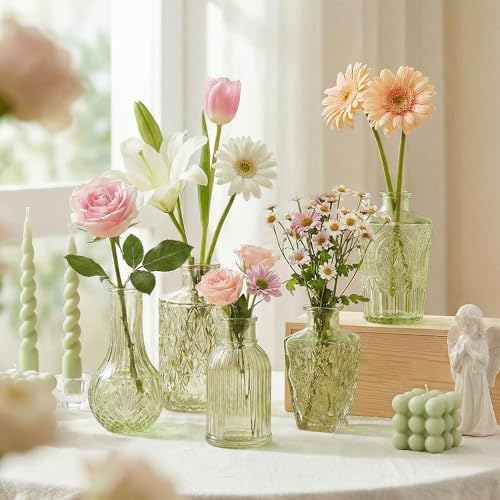 Glass Bud Vases in Bulk Small Mini Green Vase for Flowers 17pc - Image 3