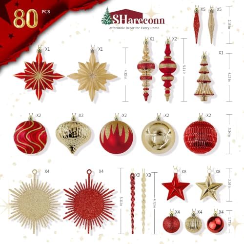SHareconn 80Pcs Christmas Tree Ornaments Set Christmas Tree Decorations - Image 2