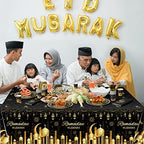 Ramadan Party Supplies Decorations for Home, Eid Ramadan Mubarak Banner Black and Gold Plates and Napkins Set, Disposable Paper Plates Napkins Banner Tablecloth for Ramadan Party Decorations, Serve 25 - Image 6