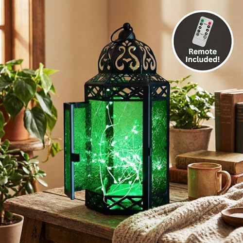 Vela Lanterns Decorative Indoor Fairy Light Candle Holder, Green, L - Image 6