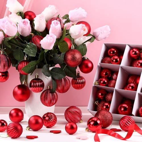 Lunmon 64 Pcs Red Christmas Ornaments Luxury Red Xmas Bulbs - Image 6