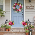 22in Faux Peony Spring Summer Wreath and Bouquets Set, Realistic Artificial Floral Door Wreath with Real Rattan Base, Includes 2 Matching Bouquets, Fake Flower for Spring Front Home, Mother's Day - Image 7