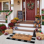 Honoson 2 Pcs Fall Football Door Mat, Coir Buffalo Plaid Layered Set - Image 6