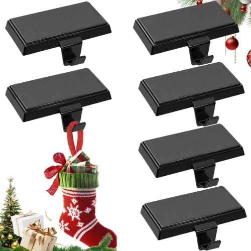 Stocking Holders for Mantle Set of 6, Heavy Duty Metal Stocking Hooks, Non-Slip Base Stocking Hangers for Xmas Holiday Decorations, Fireplace Christmas Decor Hooks for Home (Black) by DesignedforBoundlessFun