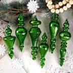 Mercury Glass Christmas Ornaments, Vintage Finial Decorations, Green, 6-Pc by OuMuaMua