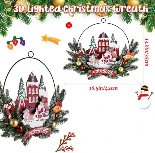 Pre-Lit Christmas Wreath for Front Door, Lighted Witch with 6H On/18H Off - Image 3