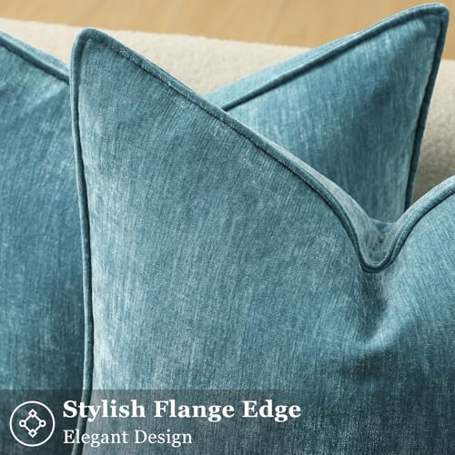 decorUhome Chenille Teal Velvet Throw Pillow Covers 24x24 Set of 2 - Image 2