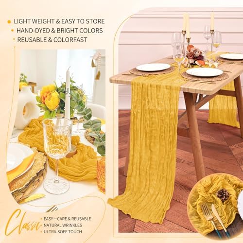 30 Pack Cheesecloth Table Runner 10FT Gold Table Runner Boho Gauze Cheese Cloth Table Runners Long Rustic Sheer Table Decorations for Wedding Party Baby Bridal Shower Birthday Holiday Home - Image 5