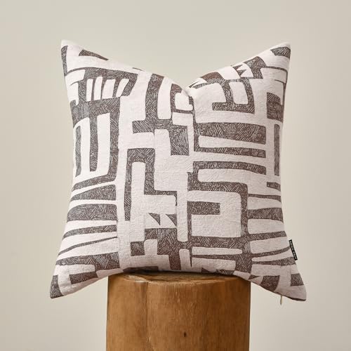 Throw Pillow Cushion Cover 18x18 Inch, Double-Sided Modern Geometric High-Density Jacquard Polyester Pillow Covers for Sofa, Bed, Rattan Chair, Bedroom, Living Room(Brown) by AIBUHOME