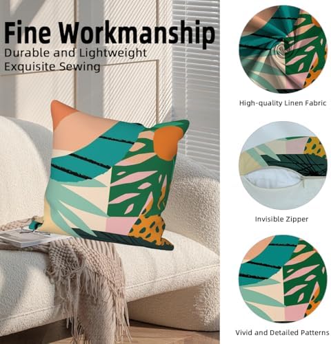 Tropical Leaves Throw Pillow Covers 24''x24'' Set of 4, Abstract Palm Tree Leaf Pillowcases Summer Green Hawaiian Cushion Covers for Couch Sofa Bedroom Farmhouse Livingroom Garden Patio - Image 2