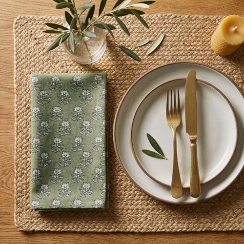 Mindsoft Set of 6 Floral Cloth Napkins Green Linen Cloth Napkins - Image 3