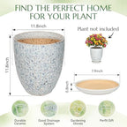11.8 Inch Flower Pots for Indoor Plants,Ceramic Planter with Saucer Drainage Leak-Proof Mesh Gardening Gloves (Spotted Blue) - Image 6