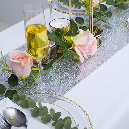 6 Pack Silver Sequin Table Runner 12x108 Inch, High Density Sparkly Glitter Table Runners for Wedding Reception, Birthday Party, Banquet, Baby Shower, Silver Metallic Shimmering Decor - Image 4