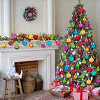 Lunmon 64 Pcs Neon Christmas Ball Ornaments Shiny Bright Multicolor Baubles - Image 6