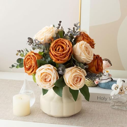 Silk Roses Artificial Flowers in Vase,Fake Flowers with Vase,Faux Flower Arrangement with Vase for Home Office Decoration, Dining Table Centerpiece by ArtificialFlowerswithVaseFauxHydrangeaFlowerArrangementsforHomeGardenPartyWeddingDecoration