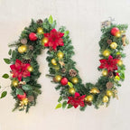 WANNA-CUL Pre-Lit 6ft Red Gold Christmas Garland with 30 LED Timer Lights by WANNA-CUL