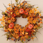 Artificial Fall Wreath 22 Inch Fall Wreaths for Front Door with Orange Pumpkins Berries Daisies Eucalyptus Leaves Autumn Door Wreaths for Thanksgiving Harvest Festival Wall Porch Farmhouse - Image 7