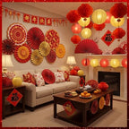 45 Pcs Chinese Lunar New Year Decorations, 2026 Year of the Horse Red Paper Fans Lanterns Lunar Horse Banner Fu Character Window Stickers Luck Hanging Ornaments Vietnamese Tet Party Supplies - Image 6