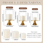 3 Set Hurricane Candle Holders Set with Pillar Candles, Iron Candle Stands for Table Centerpieces with Glass Sleeve, Decorative Metal Candlestick Holder for Wedding, Dining, Mantel Display - Image 3