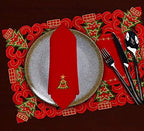 Grelucgo Set of 6 Embroidered Christmas Holiday Holly Tree Table Placemats, Rectangular 12 x 18 - Image 3