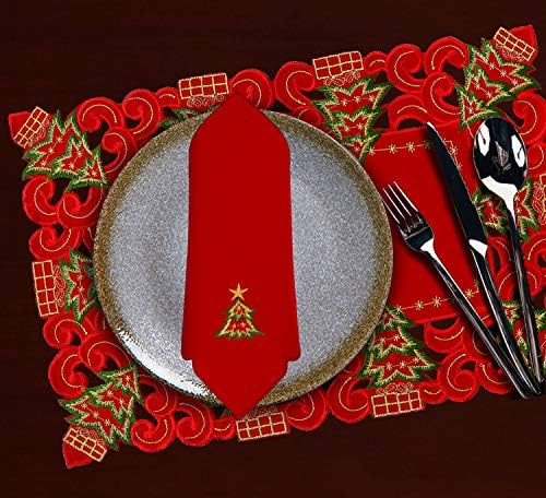 Grelucgo Set of 6 Embroidered Christmas Holiday Holly Tree Table Placemats, Rectangular 12 x 18 - Image 3