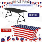 Oudain 2 Pcs Veterans Day Stretch Table Cover 6 ft American Flag Tablecloth - Image 2