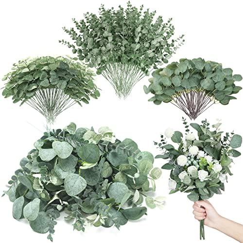 Giegxin 600 Pcs Mixed Artificial Eucalyptus Leaves Stems Bulk Green by Giegxin