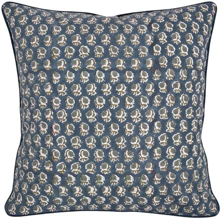 Ridhi Block Print Peacock Blue Pillow Cover 16" x 16" (Pack of 2) Decorative Couch Pillows for Living Room, Farmhouse Chic Boho Cute Outdoor Pillows Covers Gifts for Spring, Mother's Day - Image 5