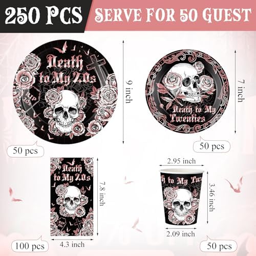 Pickmesh 250 Pcs Death to My 20s Party Decoration 30th Birthday Paper Plates Cups and Napkins Rip to My Twenties Birthday Party Tableware Set for Women Funeral Youth, 50 Guests - Image 3