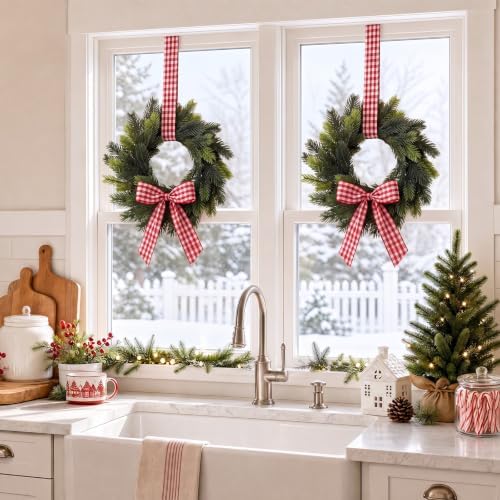Thiccywoov 10 Pcs 9" Mini Christmas Wreaths for Cabinets with Plaid Bow - Image 4