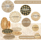 Glenmal 13 Pcs Boho Wall Basket Decor Set Woven Rattan Seagrass,Retro - Image 3