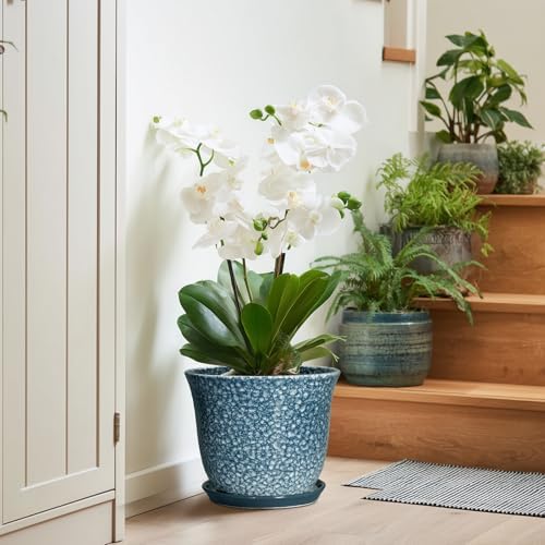 10 Inch Plant Pot, Ceramic Planter for Indoor Plants, Blue - Image 6