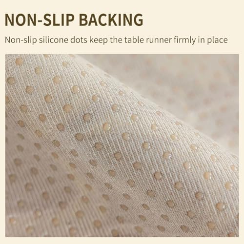 Floral Embroidered Dresser Runner 55x14 Inch Non-Slip Chenille, Beige - Image 2