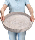 16.9 inch Round Rattan Tray, Woven Large Serving Tray with Handles, Wicker Serving Basket, Coffee Table Decor for Living Room, Whitewash by YANGQIHOME
