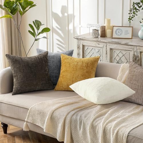 decorUhome Textured Chenille Throw Pillow Covers 26x26 Set of 2 Cream White - Image 6