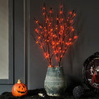 Fudios Halloween Lighted Branches with Timer 100 LED Orange Fairy Lights 32IN, Black Tree Branch Lights Battery Operated for Home Party Mantle Decoration by Fudios