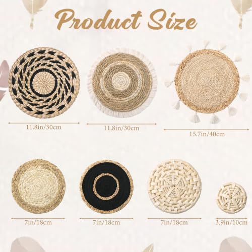 LOMOHOO Set of 7 Boho Wall Basket Decor Wicker Woven Wall Basket Decoration - Image 3