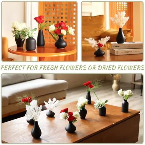 Small Black Vases Set of 8 - Mini Ceramic Bud Vases for Flowers - Image 4