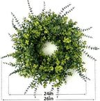 26" Eucalyptus & Boxwood Wreath for Front Door - Large Artificial Greenery Wreath with Lush Leaves Outdoor Decor for Porch, Window, Farmhouse, Home, Hanging Decor - Spring, Summer, All Seasons - Image 2