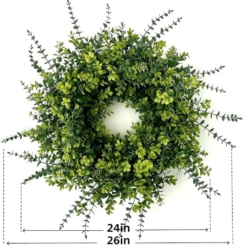 26" Eucalyptus & Boxwood Wreath for Front Door - Large Artificial Greenery Wreath with Lush Leaves Outdoor Decor for Porch, Window, Farmhouse, Home, Hanging Decor - Spring, Summer, All Seasons - Image 2