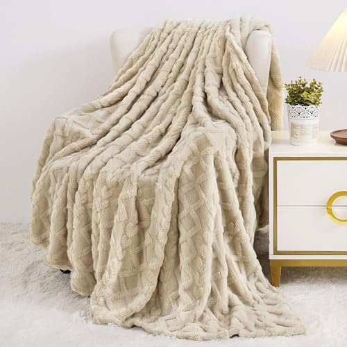 Aganear Fleece Throw Blanket for Bed Couch 90"x108" Khaki - Image 3