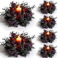 6 Pcs Gothic Black Rose Halloween Mini Candle Ring Wreaths Burgundy Red Dark Purple Rose with Black Foliage Twig Artificial Pillar Candle Holder Wreath for Spooky Dark Romantic Cabinet Table Porch by Unknown