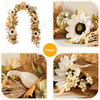 Glitzhome Fall Maple Leaf Garland - 6FT Artificial Sunflower Pumpkin Autumn Garland Decoration for Wedding Party Thanksgiving Dinner Fireplace Door Frame Doorway Backdrop Decor - Image 5