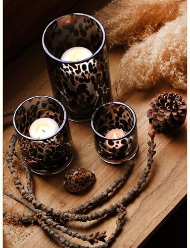 Glass Hurricane Candle Holder Set, Black Tortoise, 3 Piece - Image 3