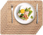 Woven Placemats Set of 6, 17" x 12" Rattan Table Mats, Natural Water Hyacinth Chargers for Dinner Plates, Wicker Placemats for Dining Table, Home, Wedding by YANGQIHOME