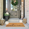 2 Pcs Summer Door Mat, Coco Coir Welcome Doormat with Black and White Striped Mats, Extra Thick & Non-Slip Backing for Farmhouse Front Porch Entryway, Seasonal Layered Porch Décor Floor Mat (Welcome) by Unknown