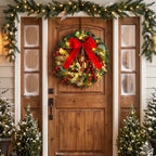 Knitgrip Red Velvet Ribbon Pre-Lit Christmas Wreaths for Front Door - Image 3