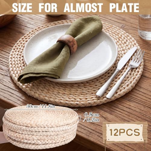 Set of 12 Round Woven Corn Husk Placemats Boho Farmhouse Placemats for Daily Tabletop Decor Elegant Dining Wedding Christmas Thanksgiving Day Holiday Dinner Party Housewarming Gifts - Image 2